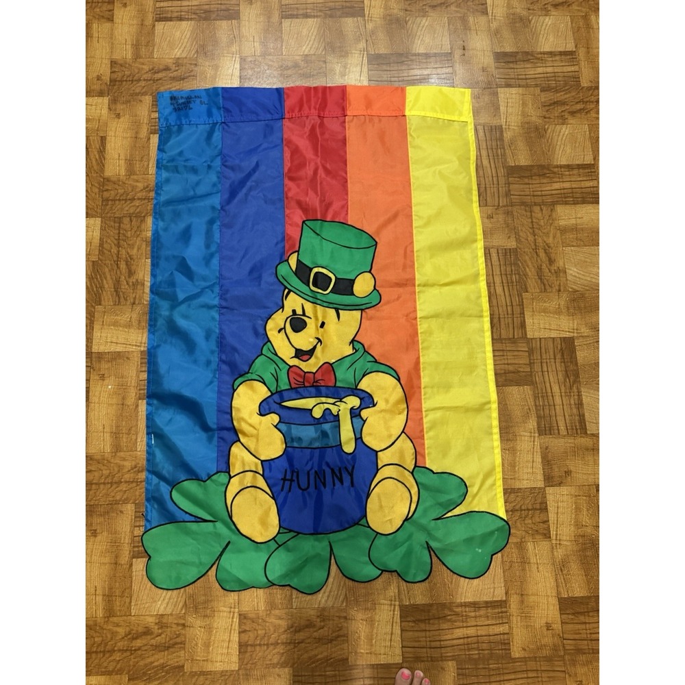 Disney Winnie The Pooh St Patrick's Day rainbow pot of gold yard outdoor flag